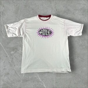 Vintage Hole Shirt Mens‎ Large White Red 90s Courtney Love Nirvana Logo Canadian